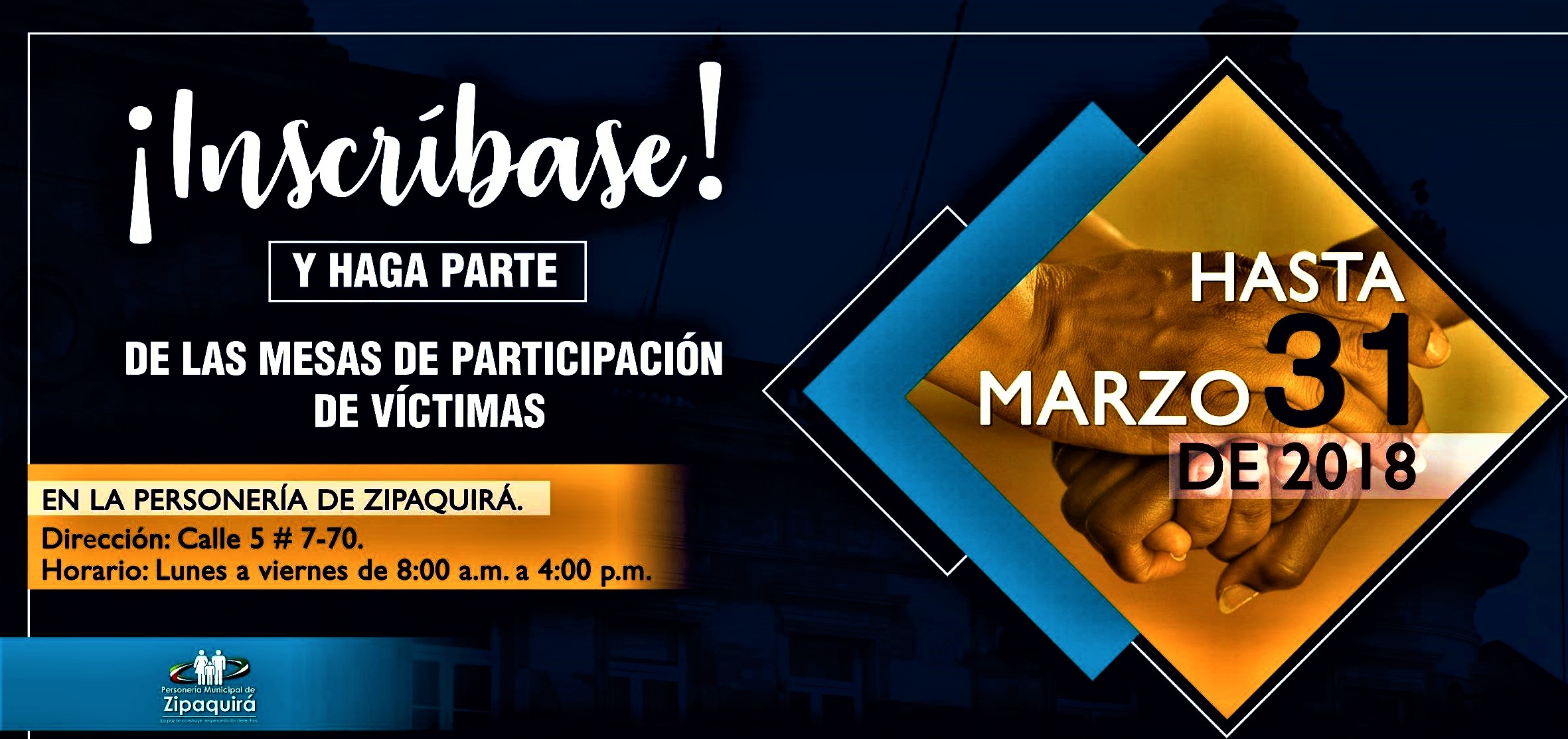 Abiertas inscripciones en la Personeria de Zipaquira para conformar Mesas de Victimas