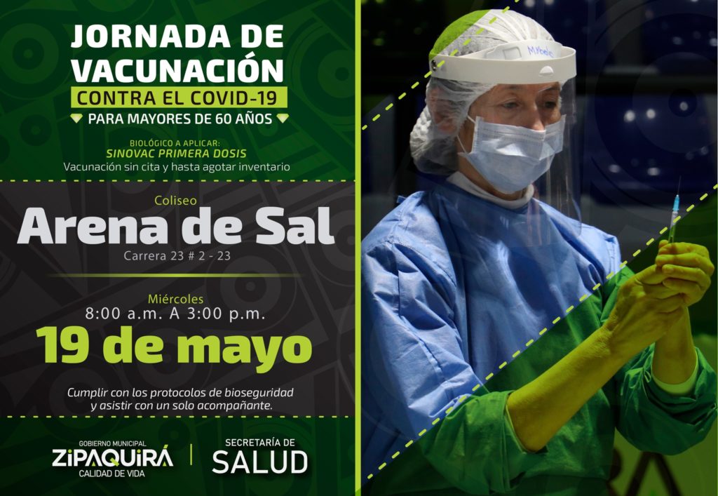 Hoy los adultos de 60 anos podran ser inmunizados contra el covid sin agendamiento en Zipaquira