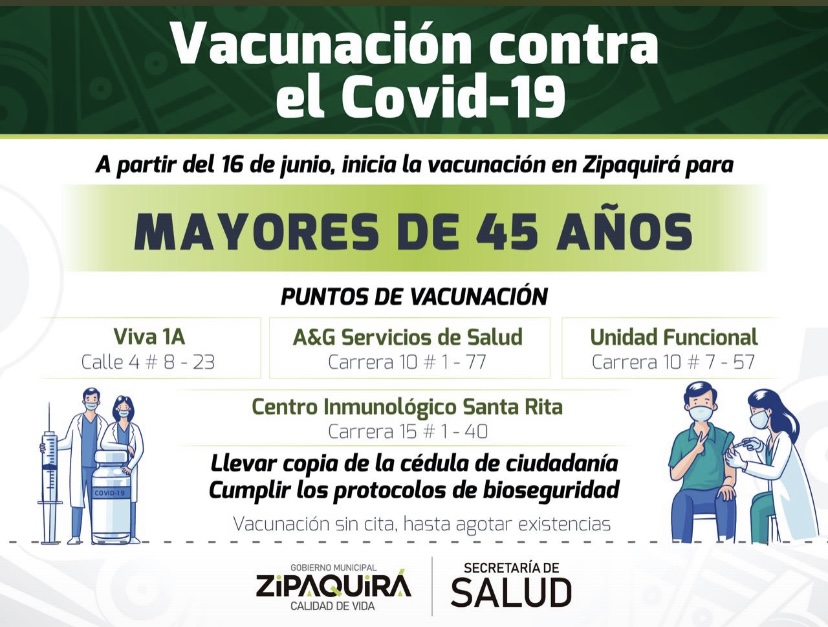 En Zipaquira ya pueden ser inmunizados contra el covid 19 los ciudadanos mayores de 45 anos 1