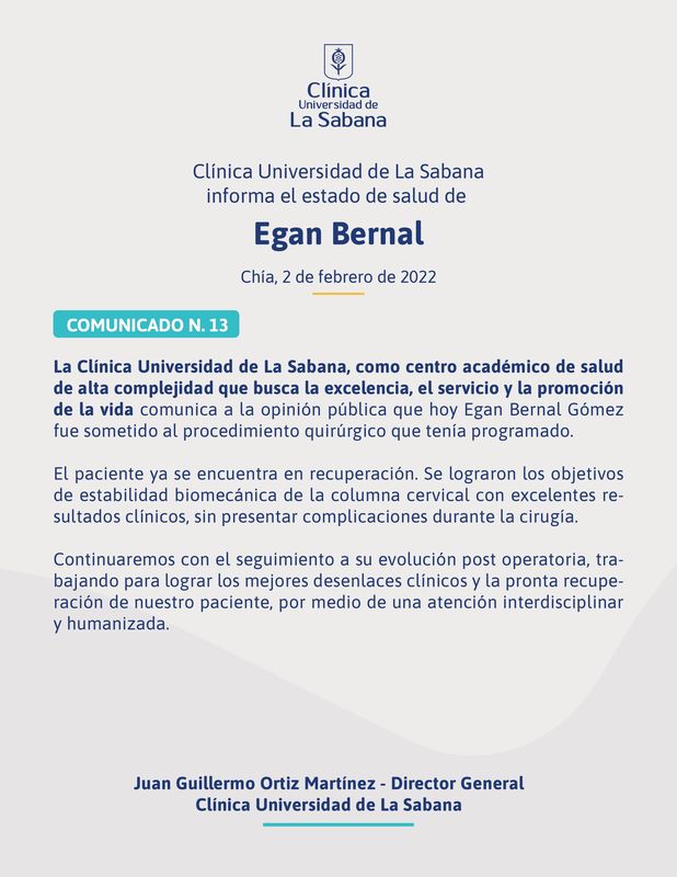 Comunicado No.13 Egan Bernal