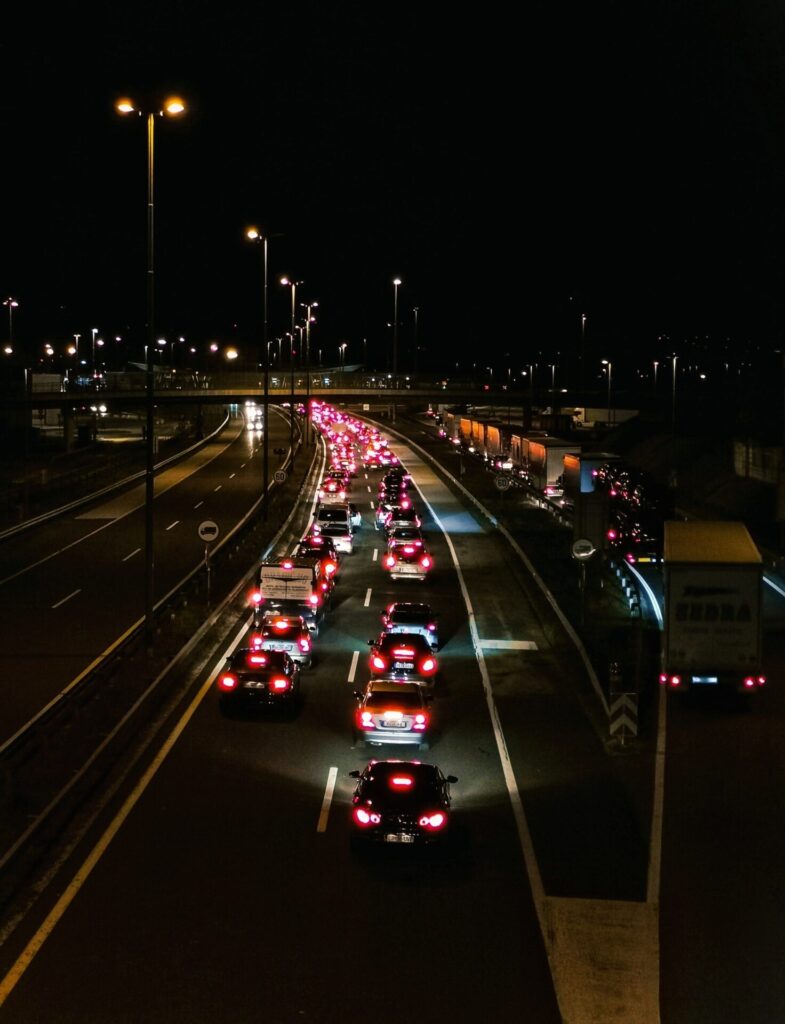 night photo of traffic jam on motorway 2022 08 01 04 44 41 utc
