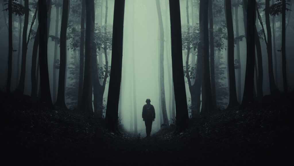 dark mysterious silhouette in scary forest 2021 08 28 22 10 45 utc