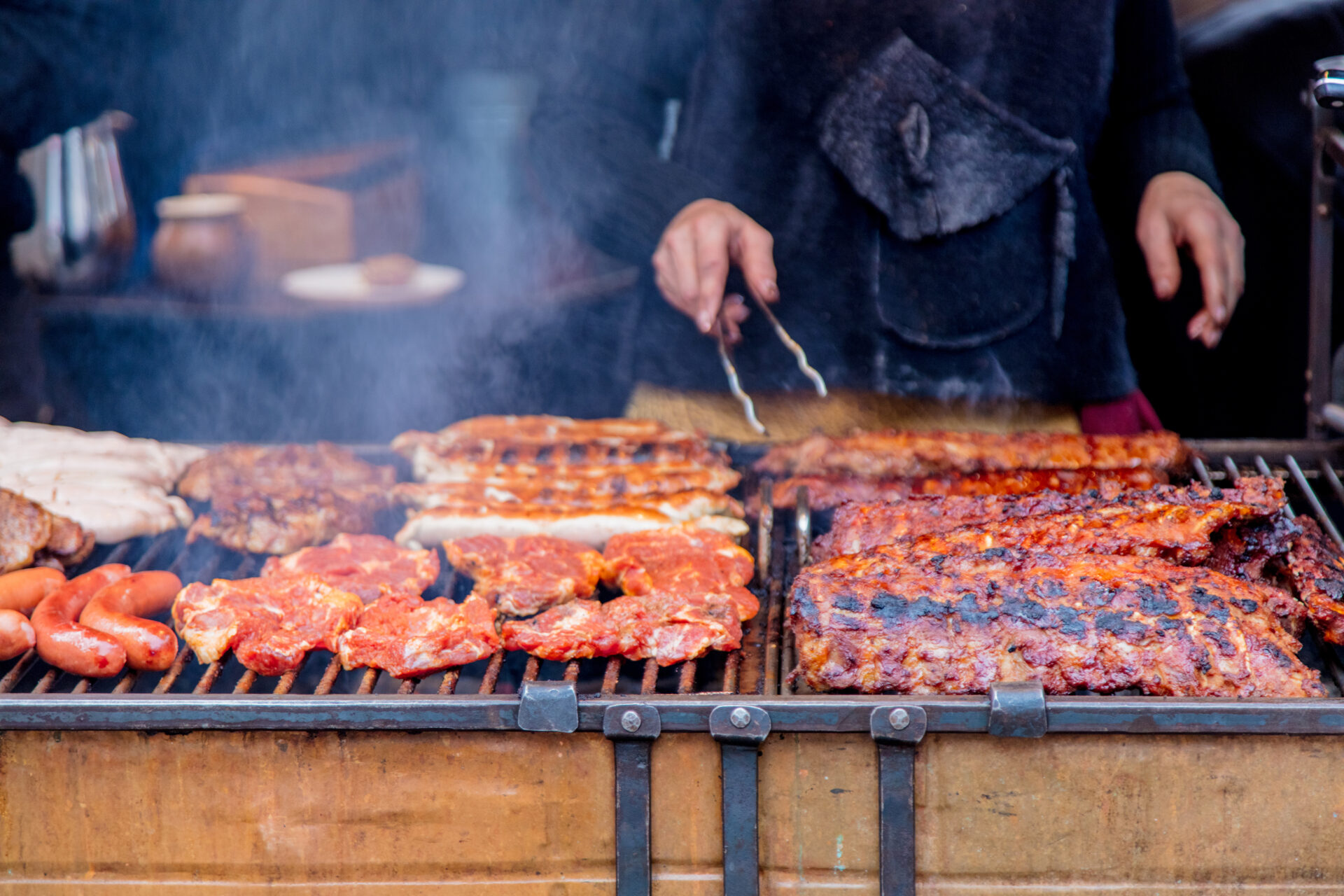 grilled meat with smoke on christmas fair 2022 01 12 18 43 25 utc