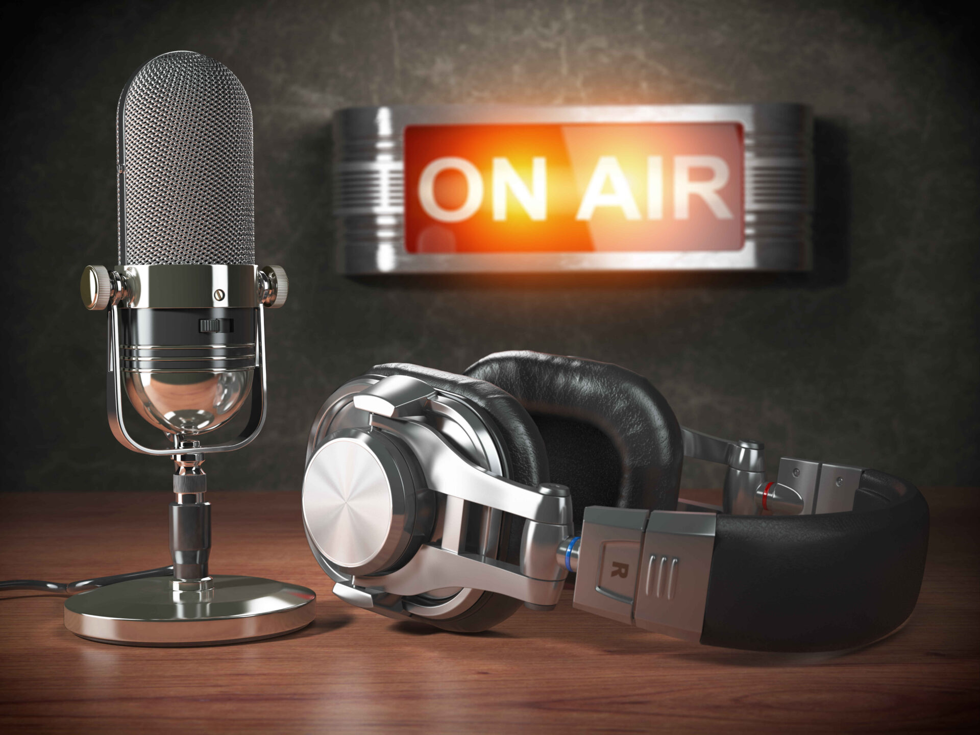 vintage microphone and headphones with signboard 2021 08 26 16 57 03 utc 2