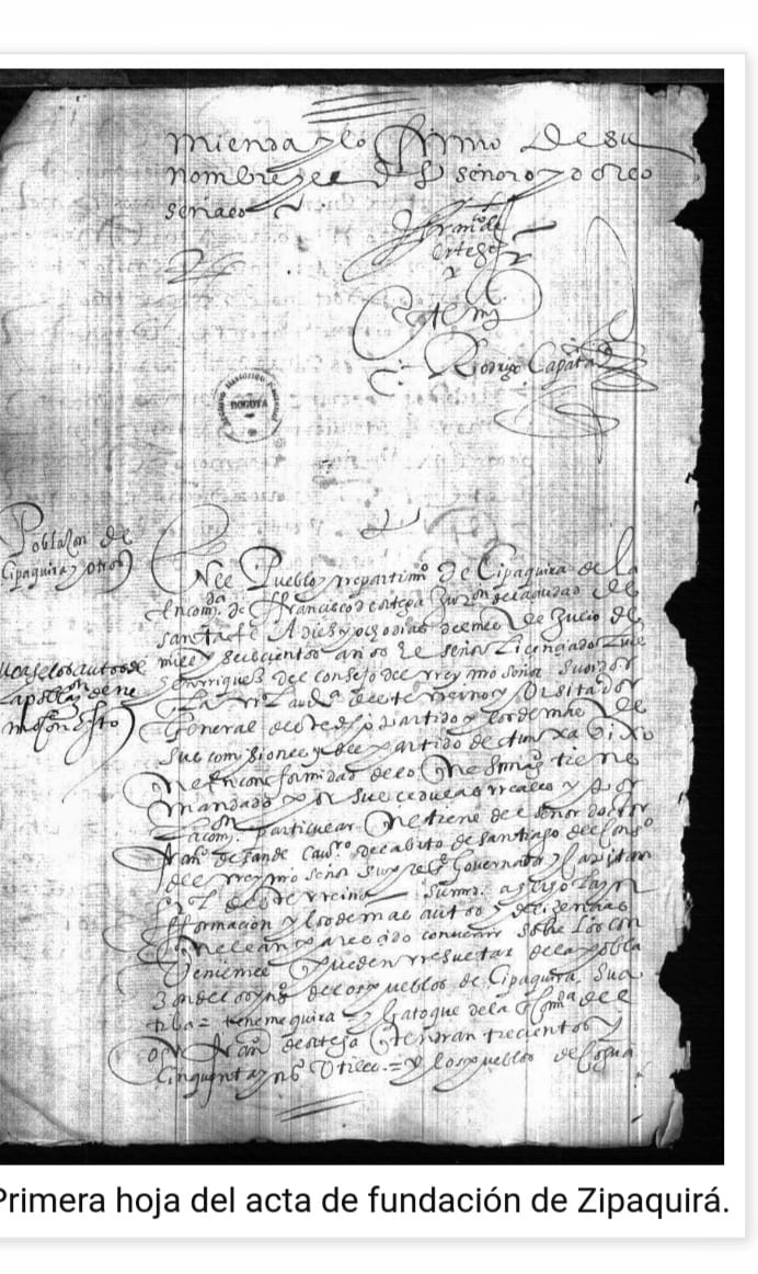 Primera hoja del acta de fundacion de Zipaquira