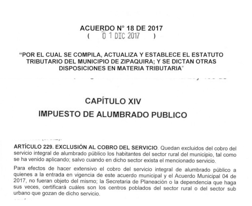 Apartes de Acuerdo 18 de 2017 Zipaquira