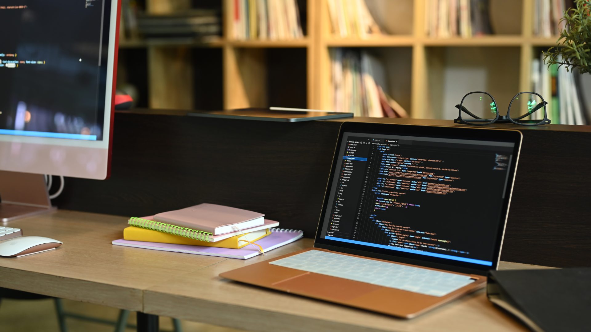 laptop and computer pc on wooden office desk with 2022 08 23 22 57 36 utc