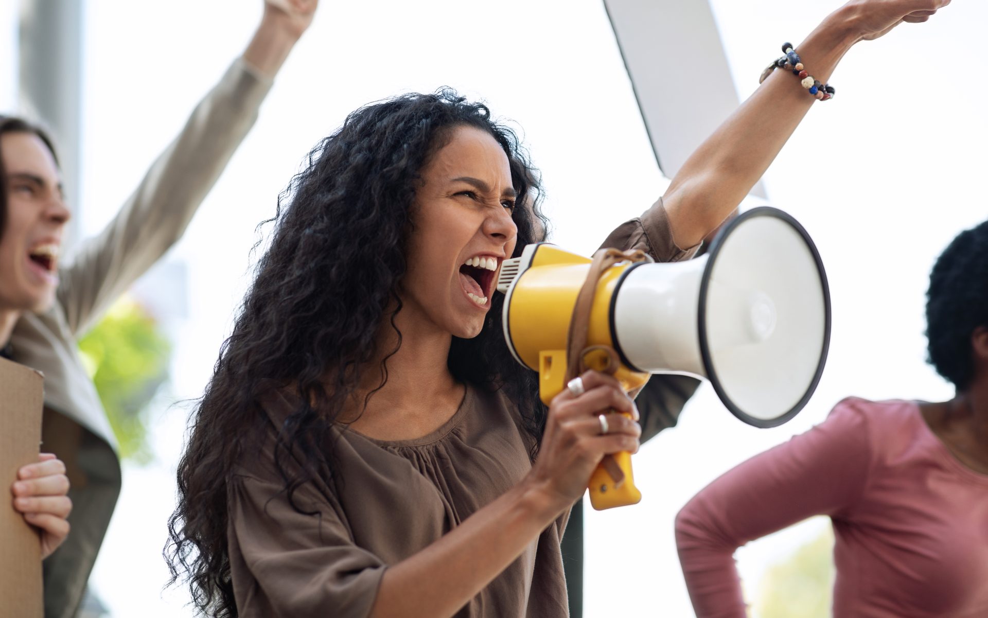 closeup of motivated woman leading group of strike 2022 12 16 07 06 41 utc