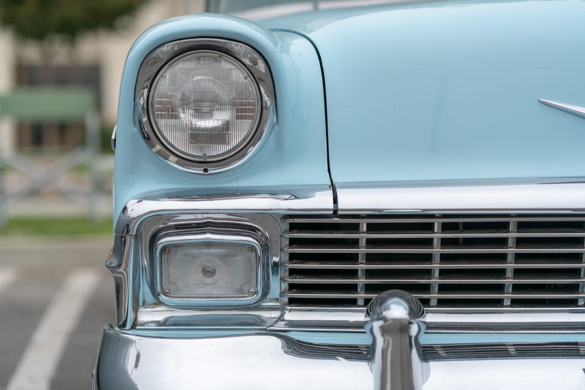close up of vintage blue car bumper and lamps 2023 11 27 05 06 07 utc