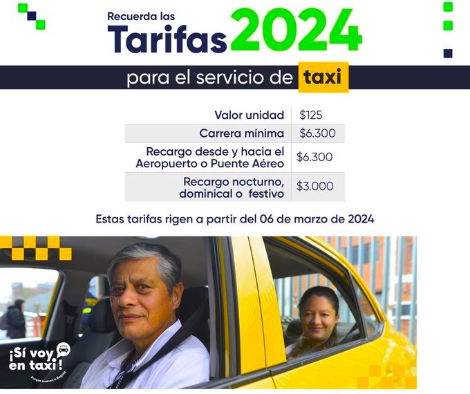 En Bogota Nuevas tarifas de taxis en vigencia desde hoy 6 de marzo de 20242