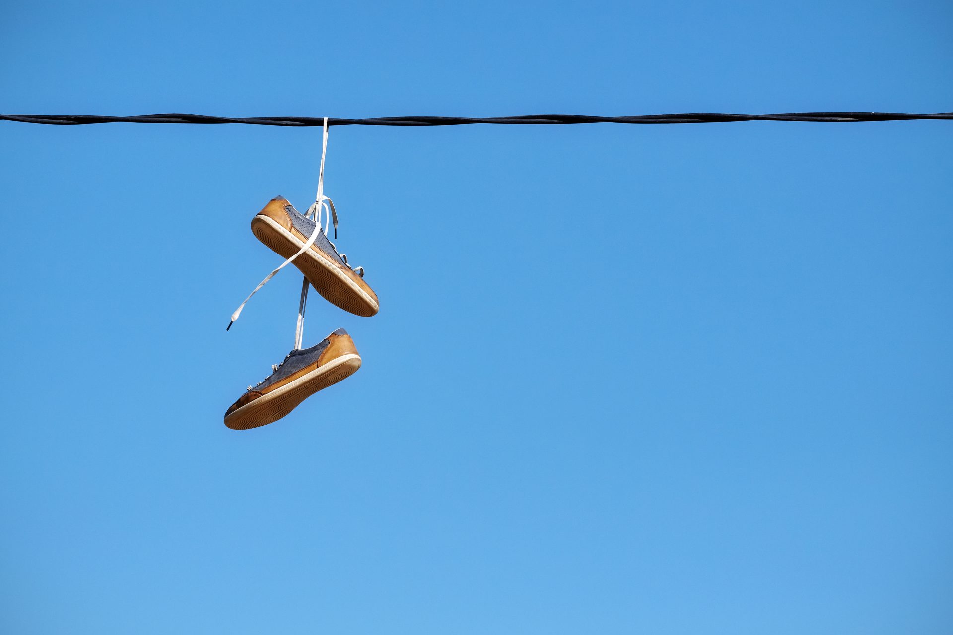 pair of old shoes hang on power line 2023 11 27 05 13 19 utc