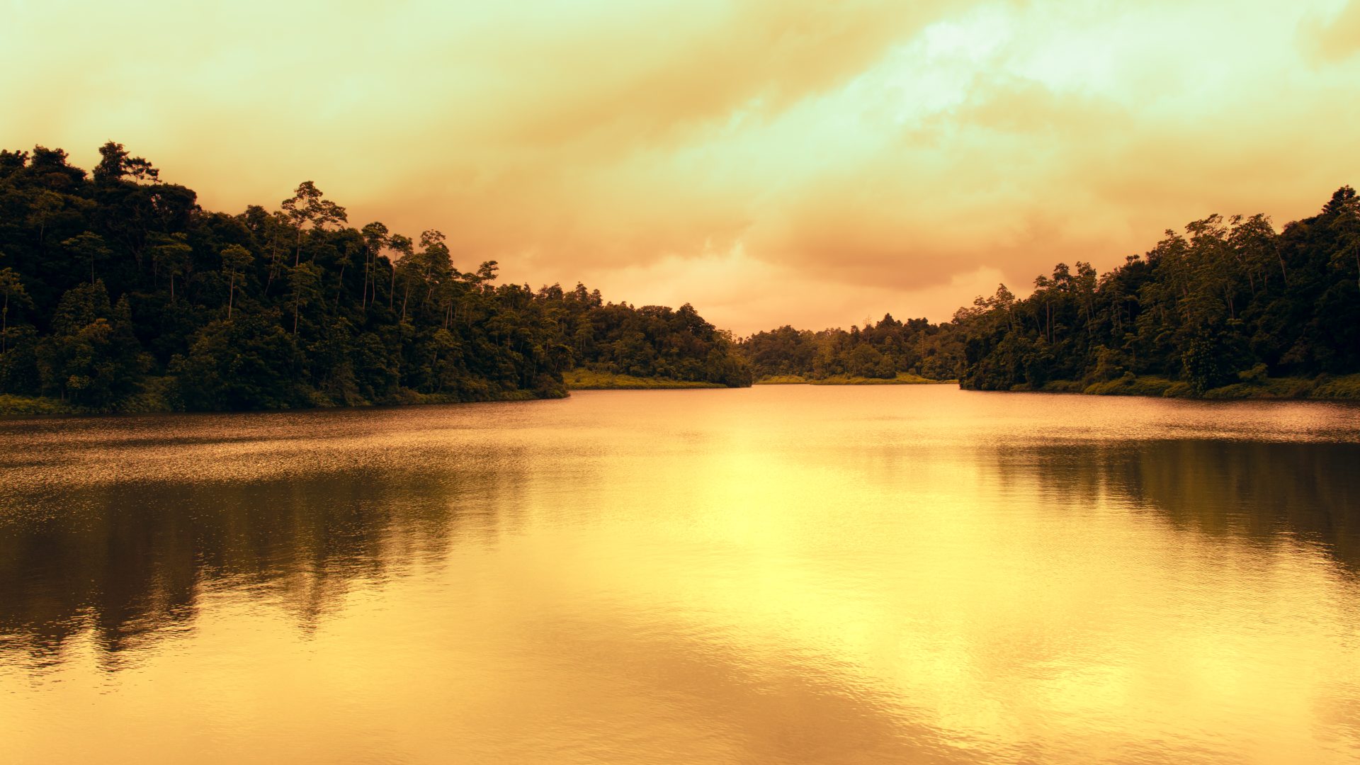 golden sunset colors in hiyare reservoir landscape 2023 11 27 04 57 15 utc
