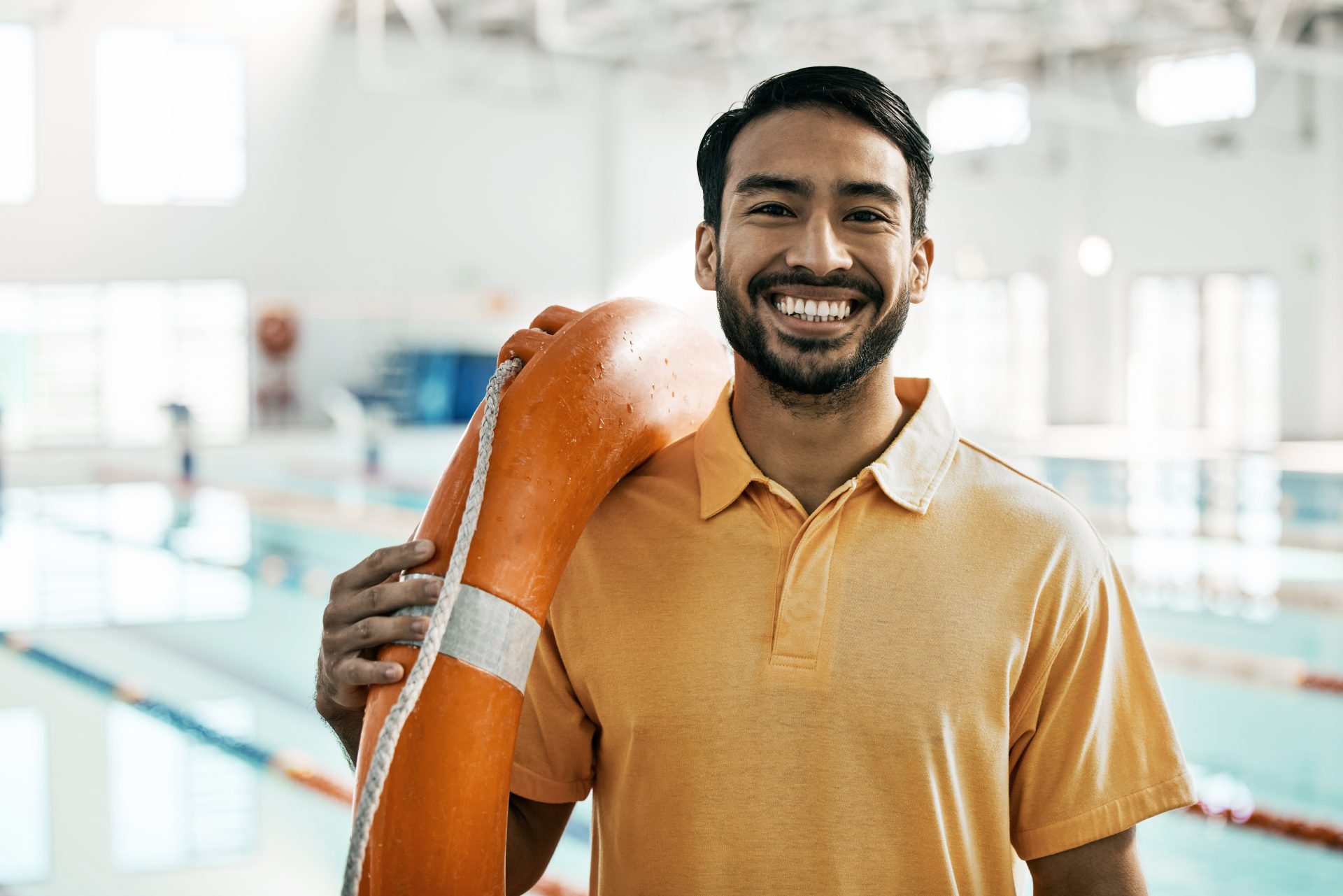 lifeguard portrait swimming pool and happy man wi 2023 11 27 05 08 44 utc