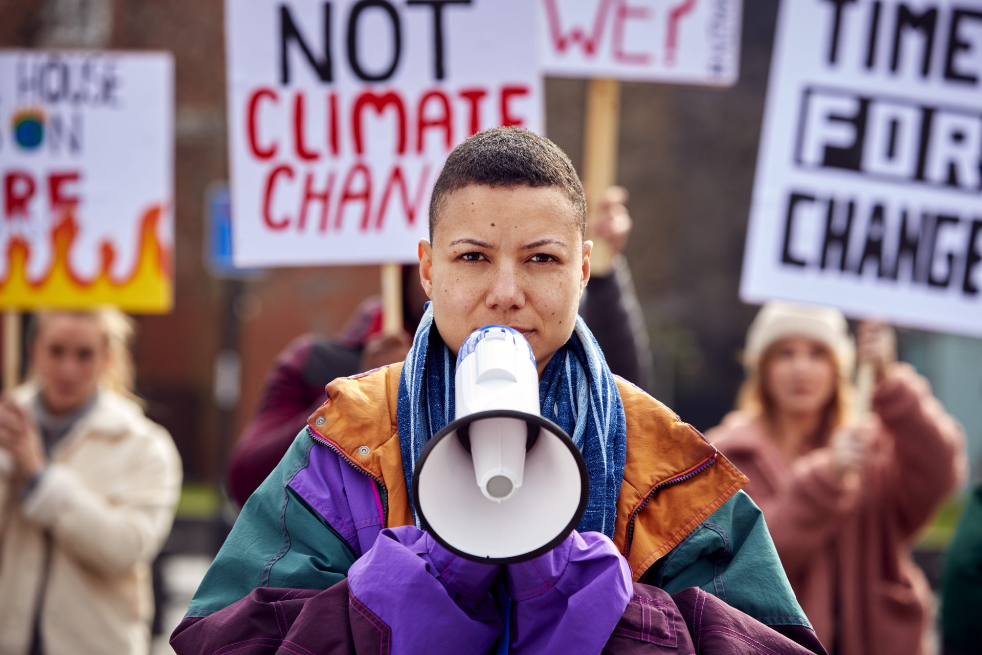 group of protestors with placards and megaphone on 2023 11 27 04 52 03 utc