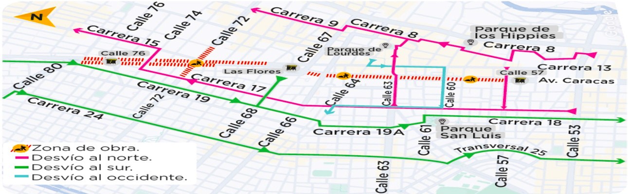 Cierres y desvios en tramo de la Avenida Caracas desde el 5 de octubre por obras del Metro2