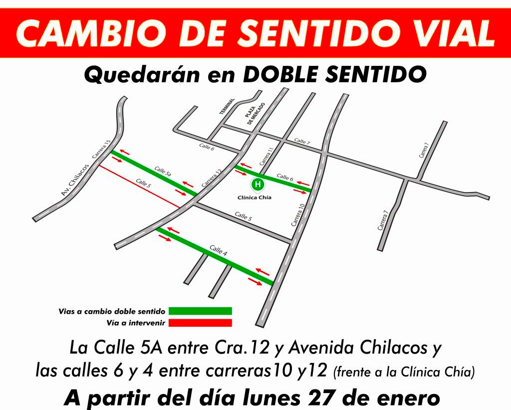 Cambios viales temporales en algunas vias de Chia a partir del lunes 27 de enero Ver mapa2