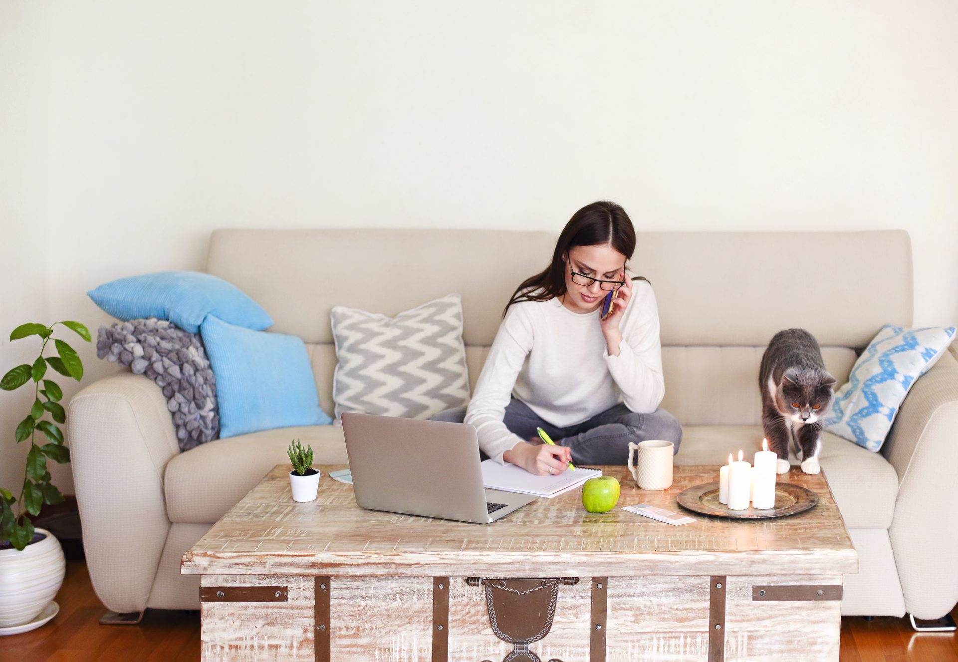female freelancer using smartphone at home 2025 01 09 22 18 58 utc