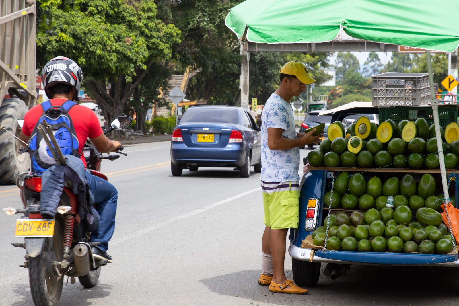 80100738 el cerrito colombia october 2020 street sell of avocado