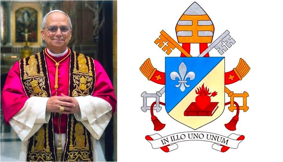 Papa Leon XIV revela su escudo y lema un mensaje de unidad inspirado en San Agustin1A esc