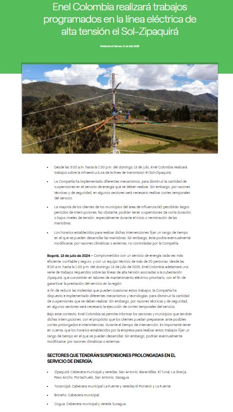 Cortes enel 13 julio