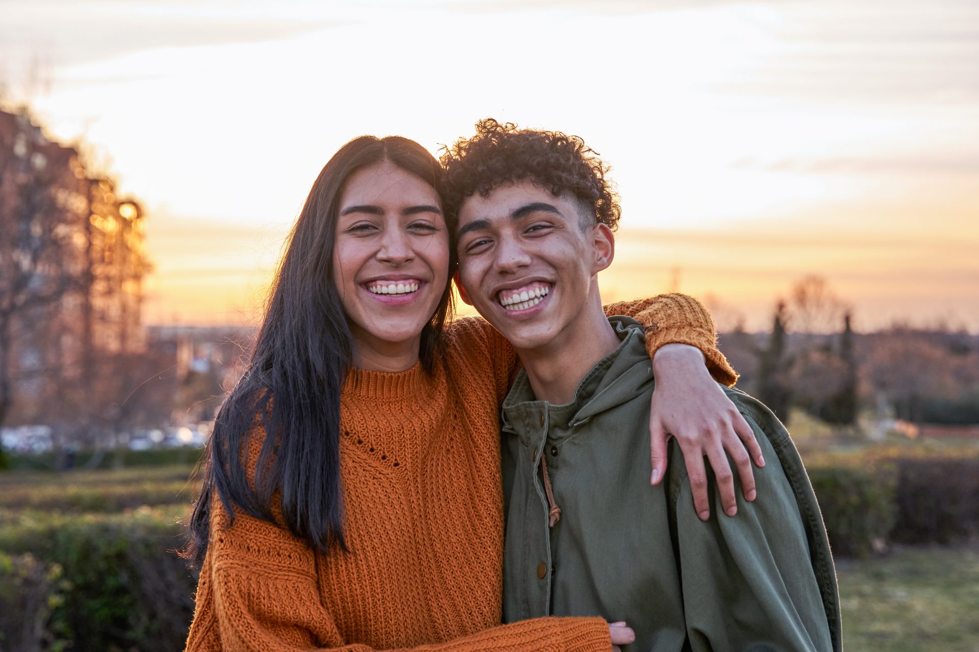 portrait of latin teenage couple smiling at sunset 2025 04 22 00 02 24 utc