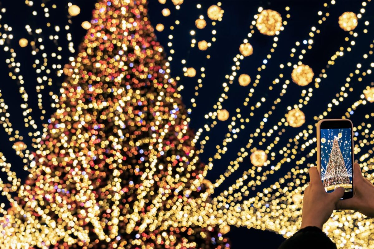 a young woman takes a picture of a christmas tree 2025 03 18 00 44 04 utc