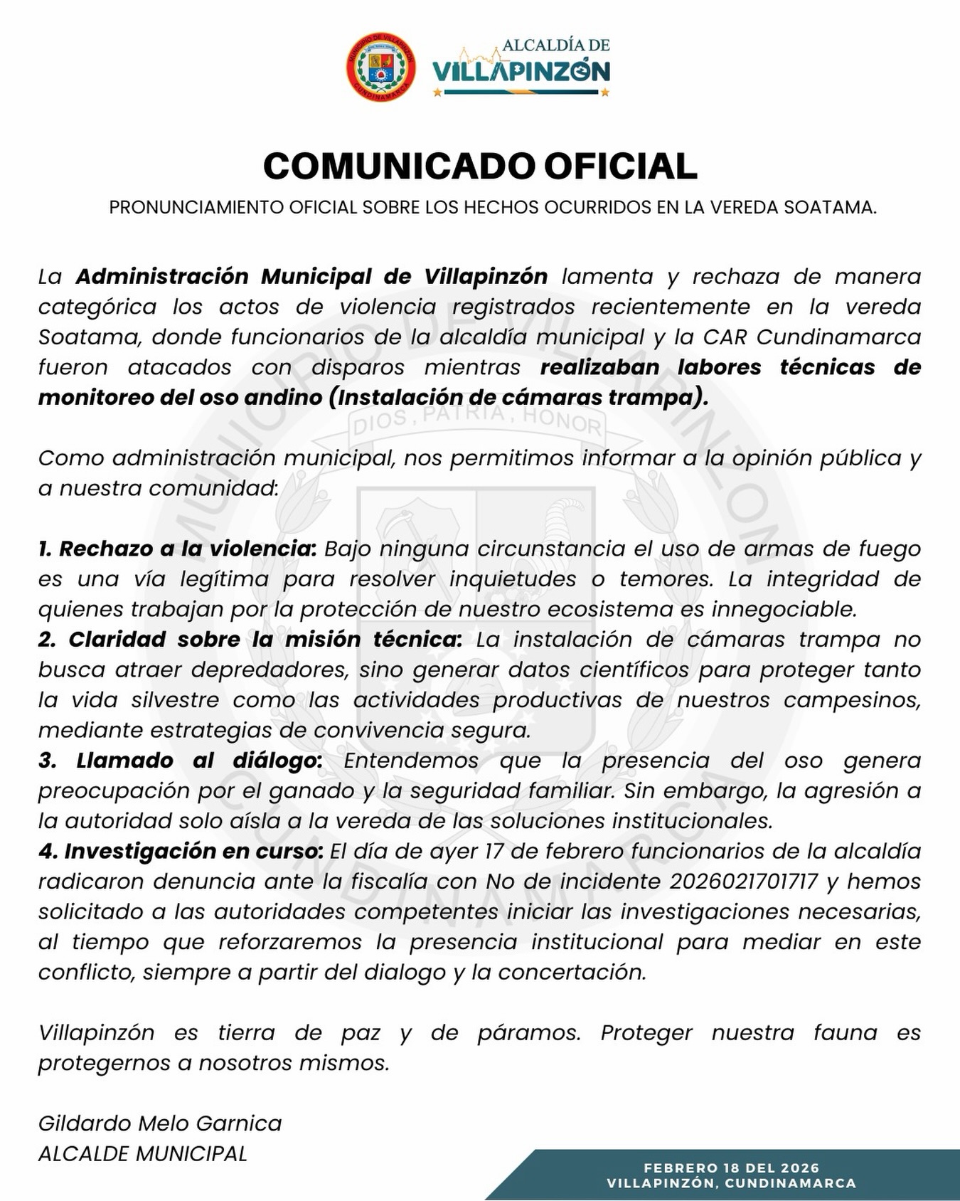 Disparos contra funcionarios en Villapinzon durante monitoreo del oso andino desatan rechazo institucional2