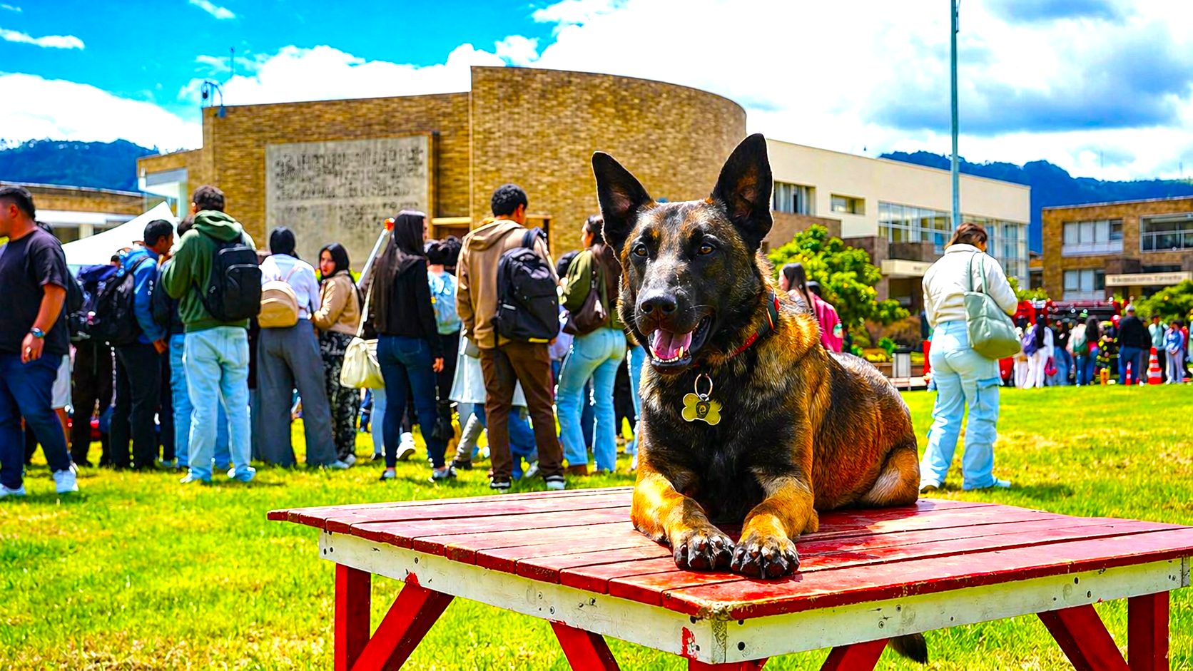 Componente K9 de Bomberos Voluntarios de Zipaquira llega a la Universidad Militar 2