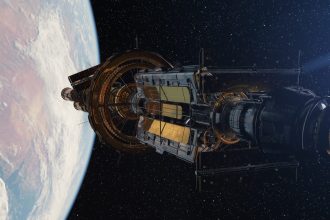 space station flying over the earth atmosphere in 2026 03 24 08 55 01 utc