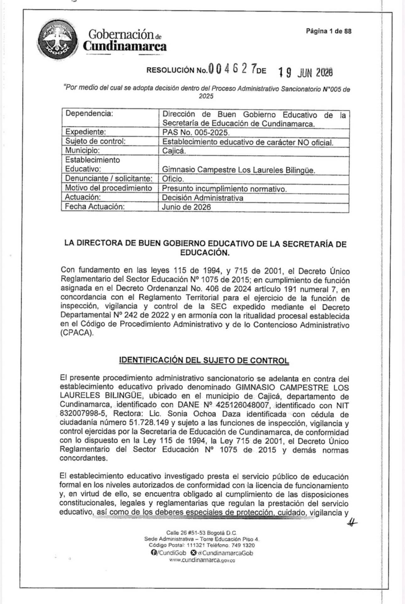 Gobernación de Cundinamarca sanciona al colegio de Cajicá por la muerte de Valeria Afanador y ordena cancelar su licencia de funcionamiento 12