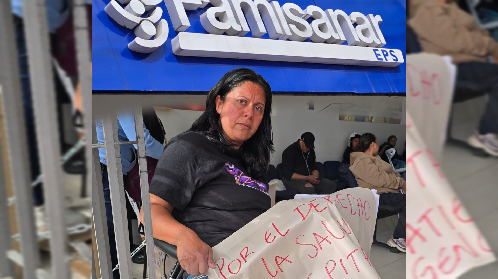 Mujer se encadena ante la EPS Famisanar en Zipaquira por falta de medicamentos que tratan un dolor cronico