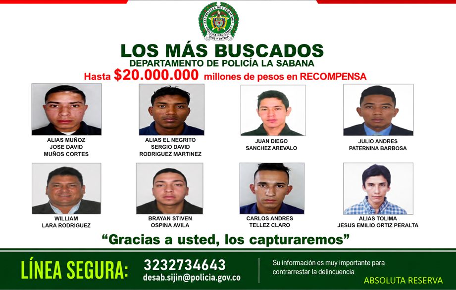 Cundinamarca publica cartel de los más buscados por homicidios, feminicidios y narcotráfico en la Sabana 12 Cundinamarca publica cartel de los más buscados por homicidios, feminicidios y narcotráfico en la Sabana 11