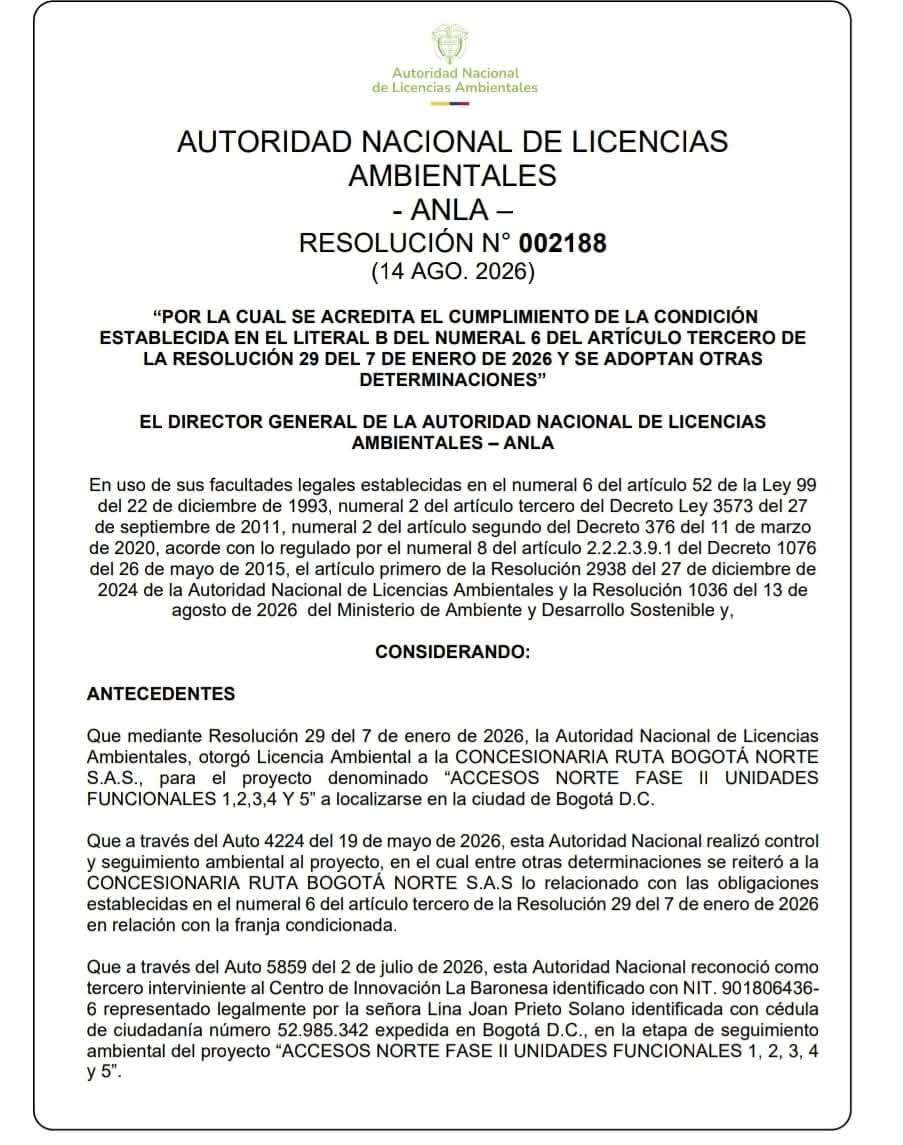 ANLA acredita nueva condición ambiental y destraba obras de Accesos Norte Fase II en la Autopista Norte 3 ANLA acredita nueva condición ambiental y destraba obras de Accesos Norte Fase II en la Autopista Norte 2