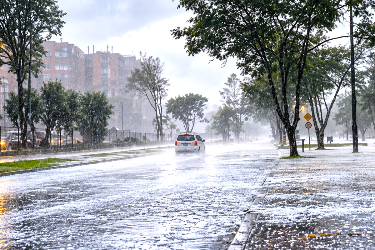Fuerte granizada cubrió de blanco varios sectores de Bogotá este lunes 5 de octubre 1 Fuerte granizada cubrió de blanco varios sectores de Bogotá este lunes 5 de octubre