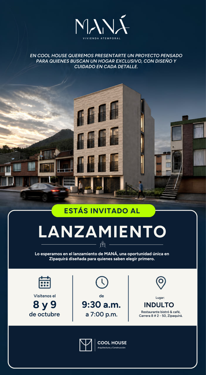 Cool House está en lanzamiento de apartamentos en Zipaquirá de 96 m² con diseño exclusivo: Edificio Maná 3 Cool House está en lanzamiento de apartamentos en Zipaquirá de 96 m² con diseño exclusivo: Edificio Maná 11
